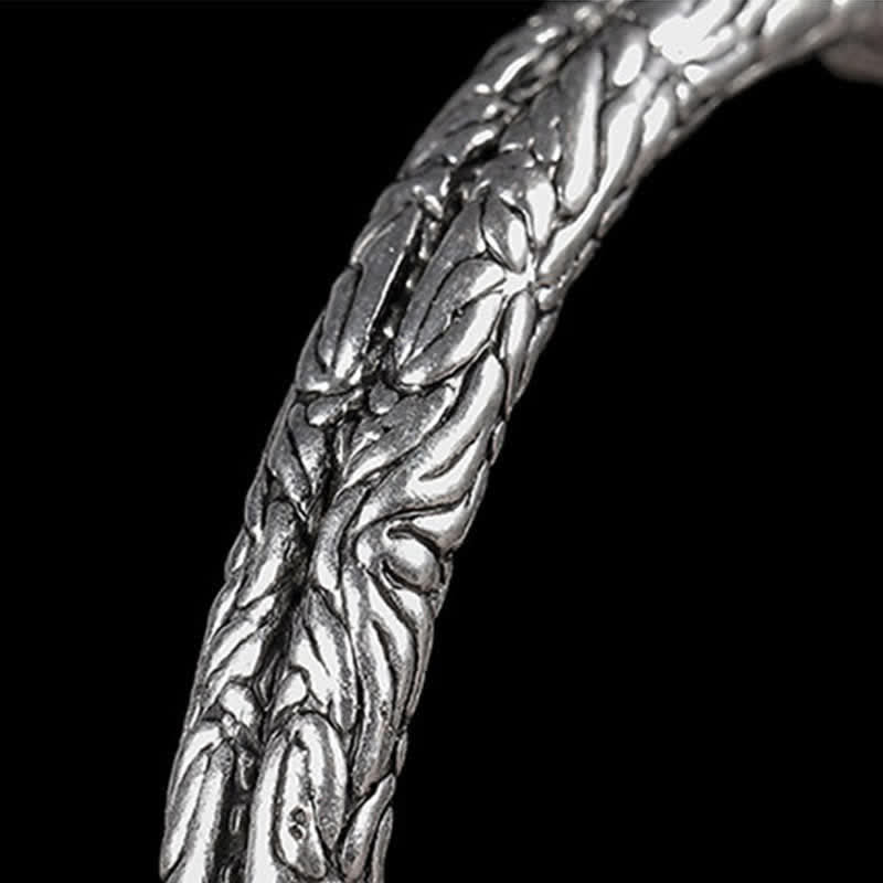 Wear FengShui Flower Dragon Pattern Engraved Balance Cuff Bracelet Bangle