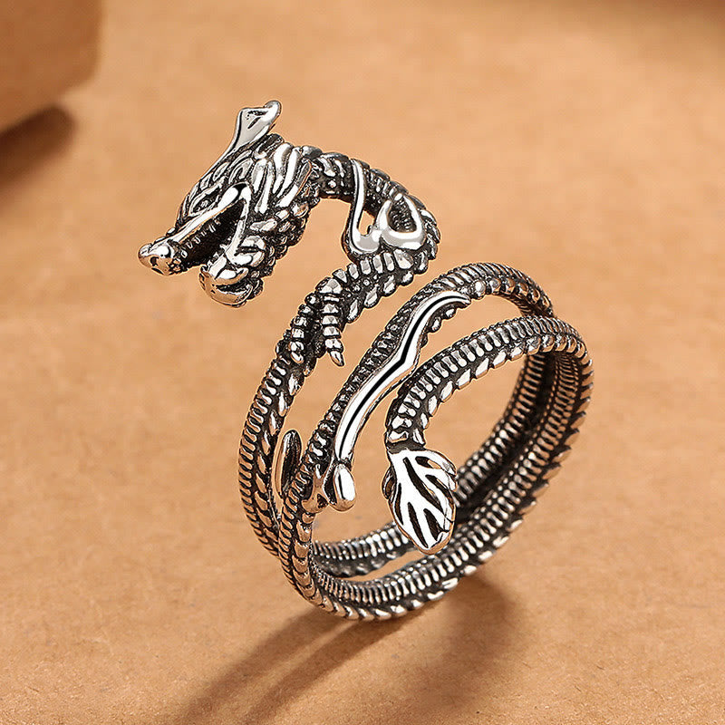 Wear FengShui Vintage Dragon Pattern Copper Strength Ring