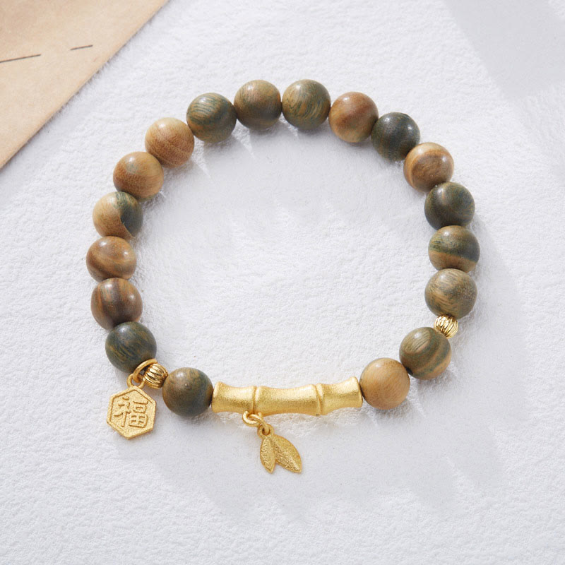 Wear FengShui Green Sandalwood Fu Character Bamboo Soothing Bracelet