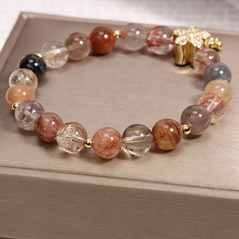 Wear FengShui Multicolored Rutilated Quartz Citrine Wealth Protection Flower Bracelet