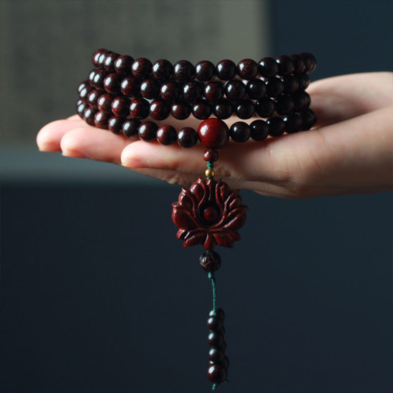 Wear FengShui Tibetan Small Leaf Red Sandalwood Lotus Mala Balance Bracelet