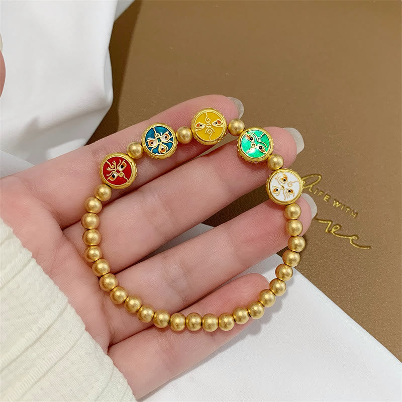 Wear FengShui Tibetan Five God Of Wealth Copper Beads Luck Bracelet