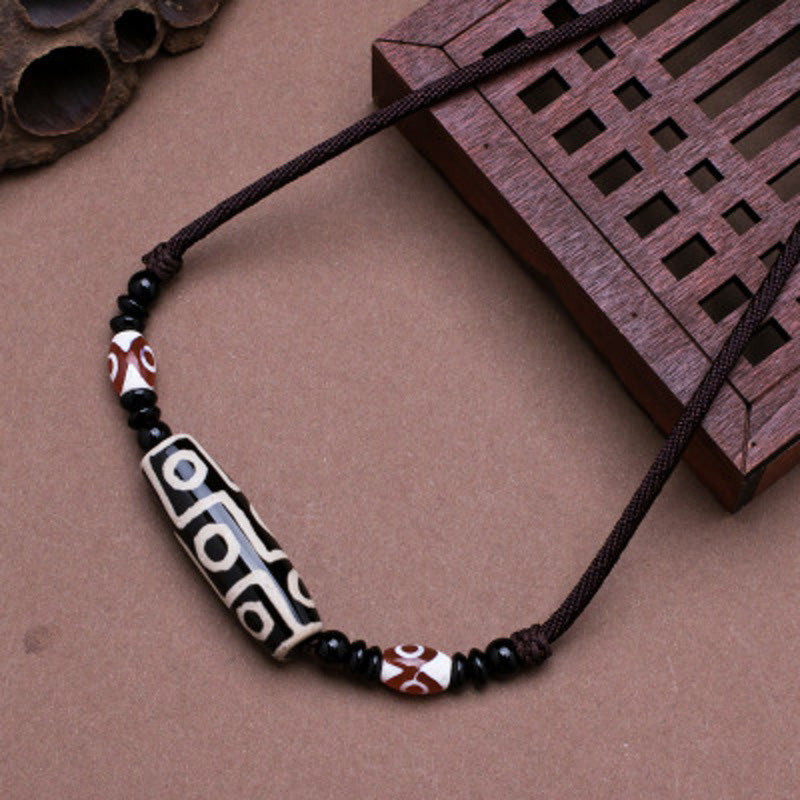 Wear FengShui Tibetan Nine-Eye Dzi Bead Protection String Necklace