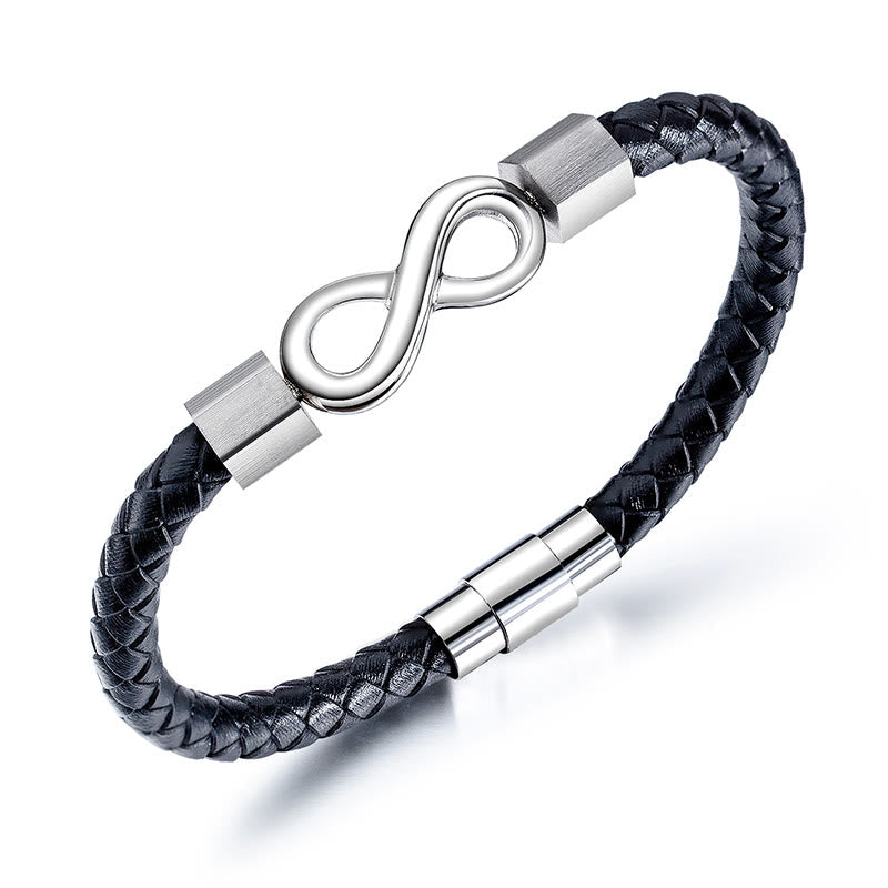 Wear FengShui Endless Knot Titanium Steel Infinity Leather Weave Balance Bracelet