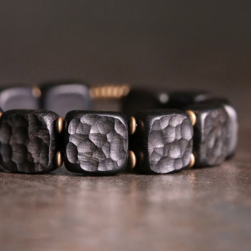 Wear FengShui Retro Ebony Wood Texture Style Copper Peace Balance Bracelet