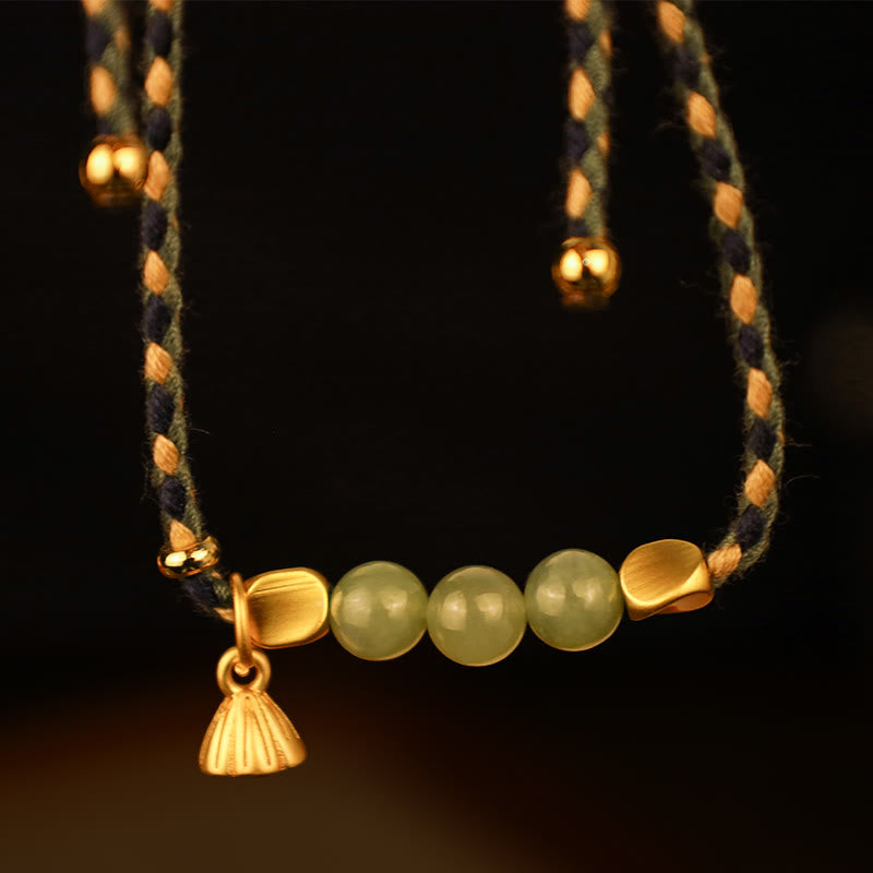 Wear FengShui Handcrafted Hetian Jade Lotus Charm Luck Braided Bracelet