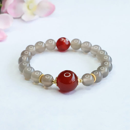 Wear FengShui Natural Gray Chalcedony Red Agate Harmony Bracelet