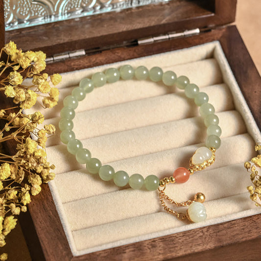 Wear FengShui 925 Sterling Silver Hetian Jade Gourd Lotus Abundance Luck Bracelet