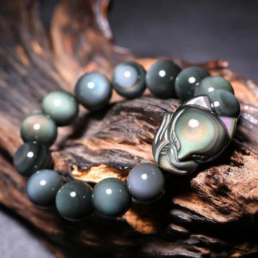 Wear FengShui Rainbow Obsidian Fox Healing Positive Bracelet