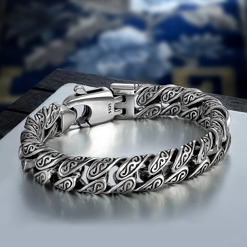 Wear FengShui Vintage Tang Dynasty Flower Design Carved Luck Bracelet