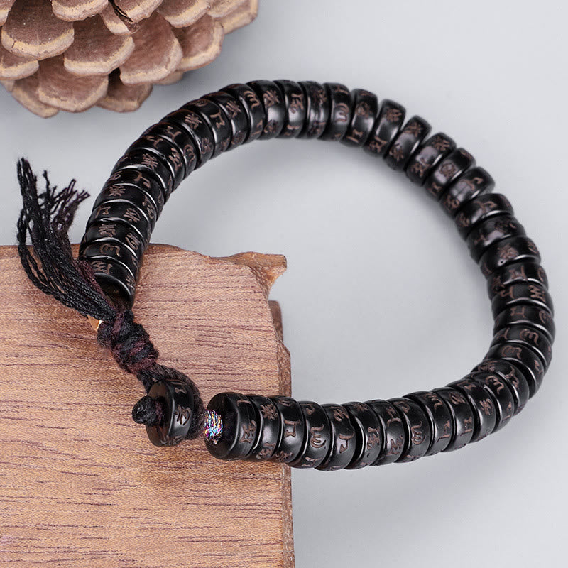 Wear FengShui Tibetan Coconut Shell Beads Engraved Om Mani Padme Hum Mantra Positive String Bracelet