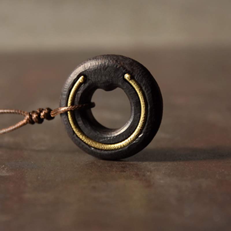 Wear FengShui Zen Circle Ebony Wood Peace Calm Necklace Pendant