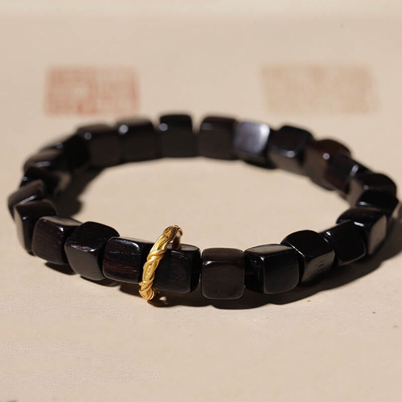 Wear FengShui Tibetan Ebony Wood Square Beads Peace Calm Bracelet
