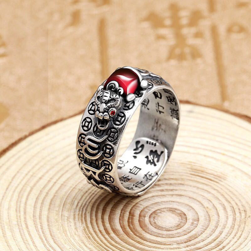 Wear FengShui Genstone PiXiu Feng Shui Frog Vajra Dorje Heart Sutra Wealth Adjustable Ring