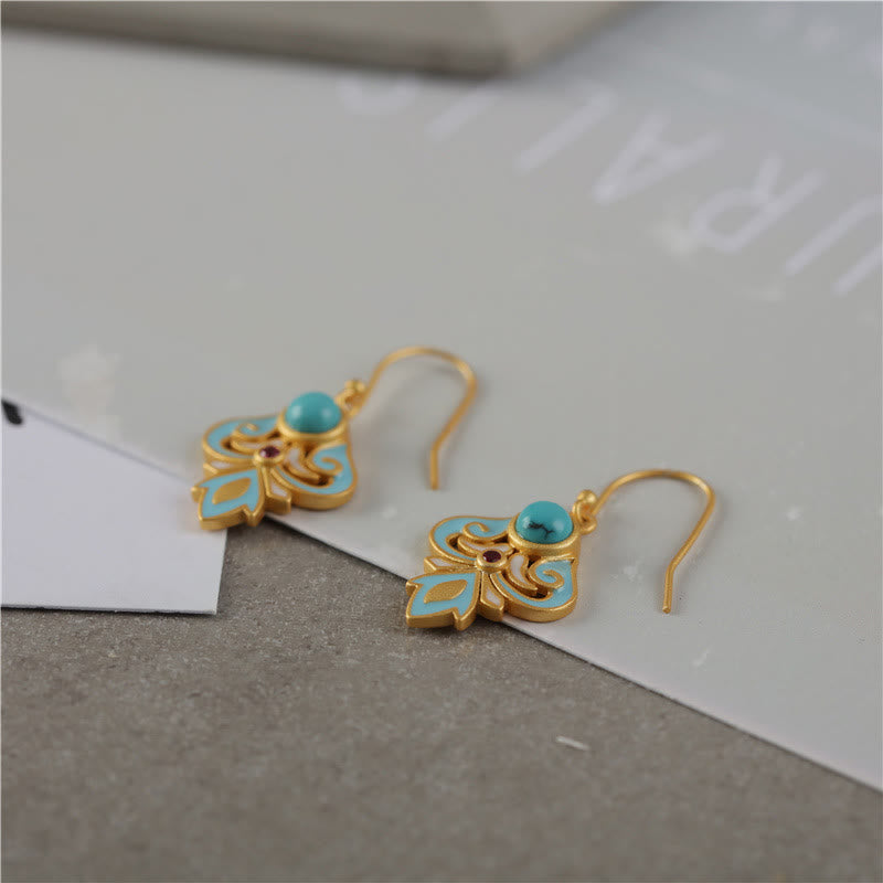 Wear FengShui Copper Enamel Turquoise Positive Drop Earrings