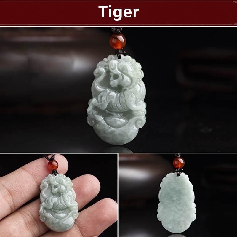 Wear FengShui Natural Jade 12 Chinese Zodiac Sucess Pendant Necklace