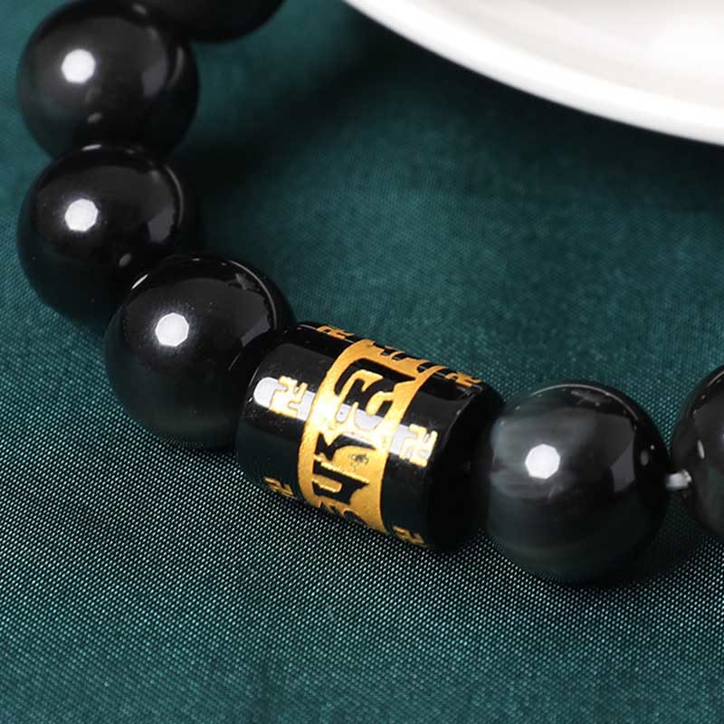 Wear FengShui Rainbow Obsidian Om Mani Padme Hum Swastika Positive Bracelet