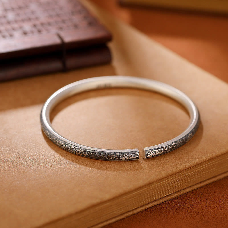 Wear FengShui Vintage 999 Sterling Silver Auspicious Clouds Design Luck Bracelet Bangle