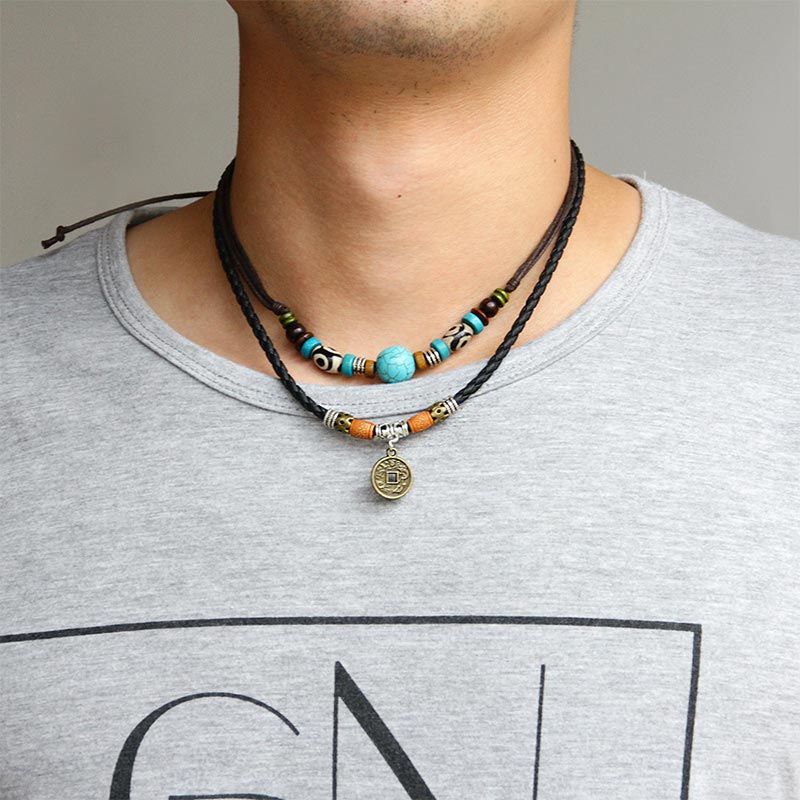 Wear FengShui Turquoise Dzi Bead Protection Necklace