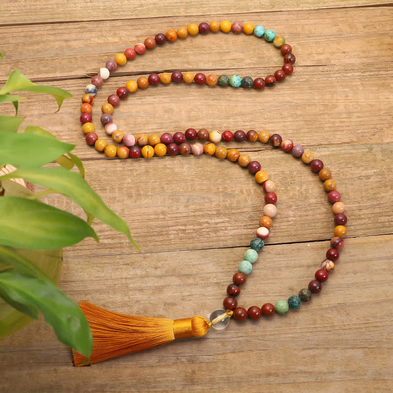 Wear FengShui 108 Mala Beads Mookaite Emotional Growth Bracelet Tassel Necklace Pendant