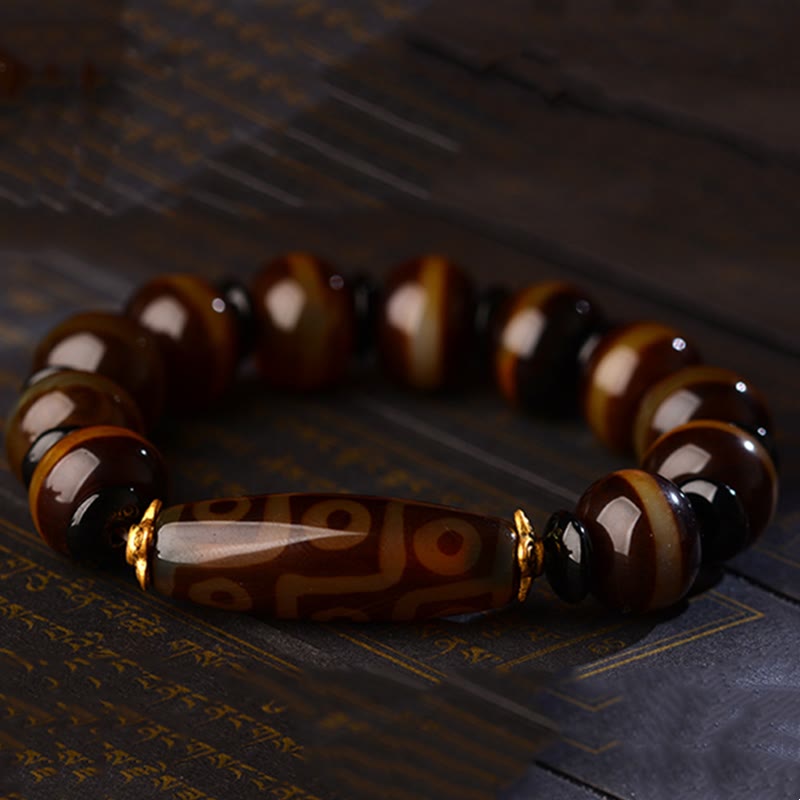 Wear FengShui Tibetan Natural Nine-Eye Dzi Bead Agate Wealth Blessings Bracelet