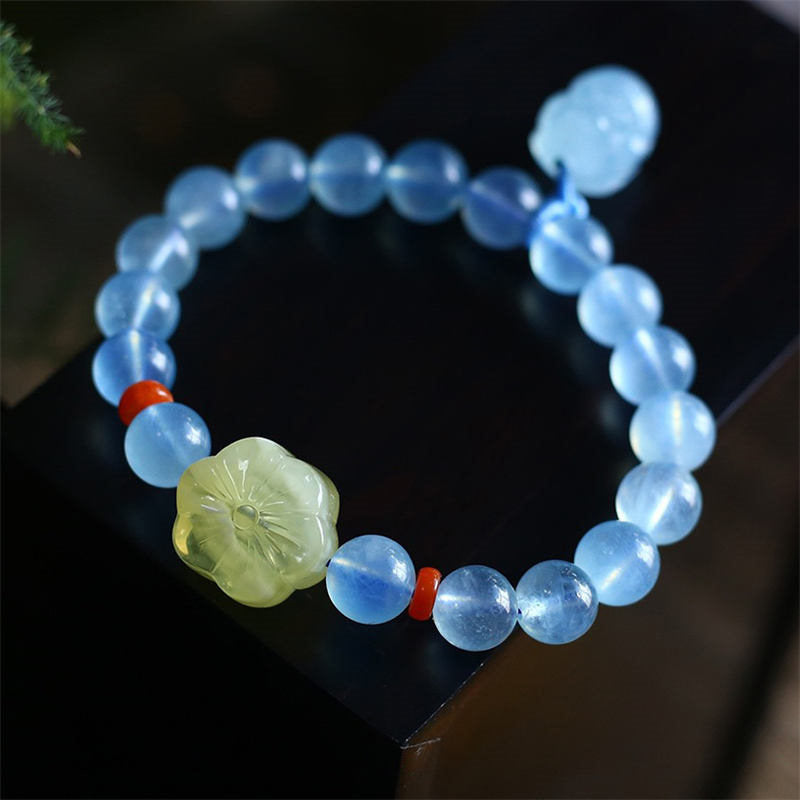 Wear FengShui Natural Aquamarine Amber Pixiu Peace Healing Charm Bracelet
