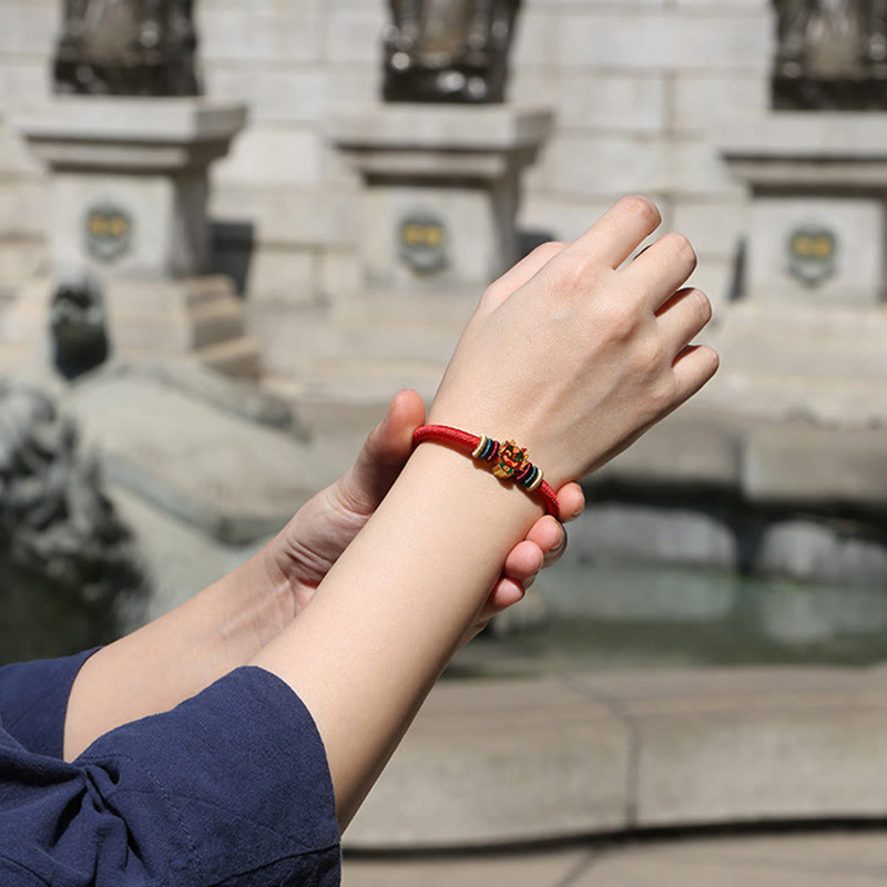 Wear FengShui Handmade 925 Sterling Silver Year of the Dragon Cute Chinese Zodiac Luck Braided Red Bracelet