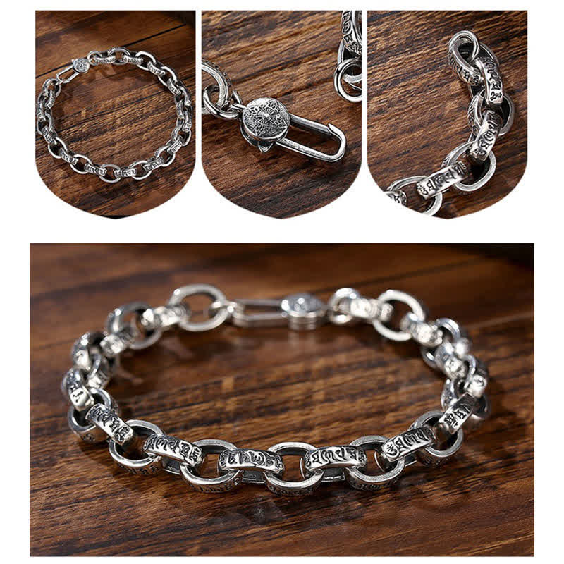 Wear FengShui 925 Sterling Silver Om Mani Padme Hum Engraved Peace Bracelet Bangle