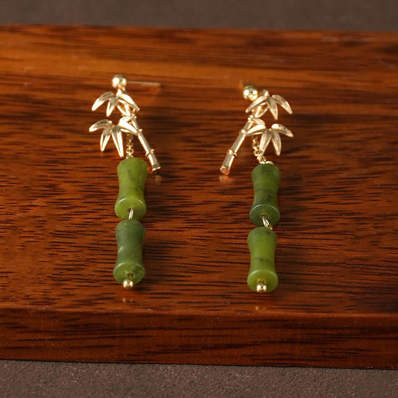 Wear FengShui 925 Sterling Silver Posts Copper Plated Gold Natural Peridot Bamboo Leaf Drop Earrings