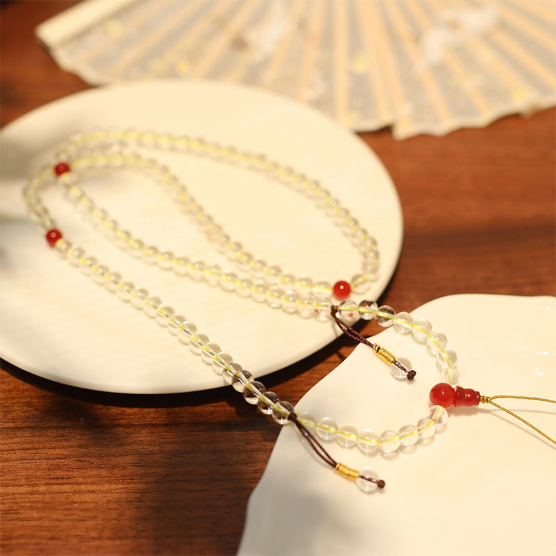 Wear FengShui 108 Mala Beads 925 Sterling Silver Natural White Agate Red Agate Quadruple Wrap Protection Bracelet