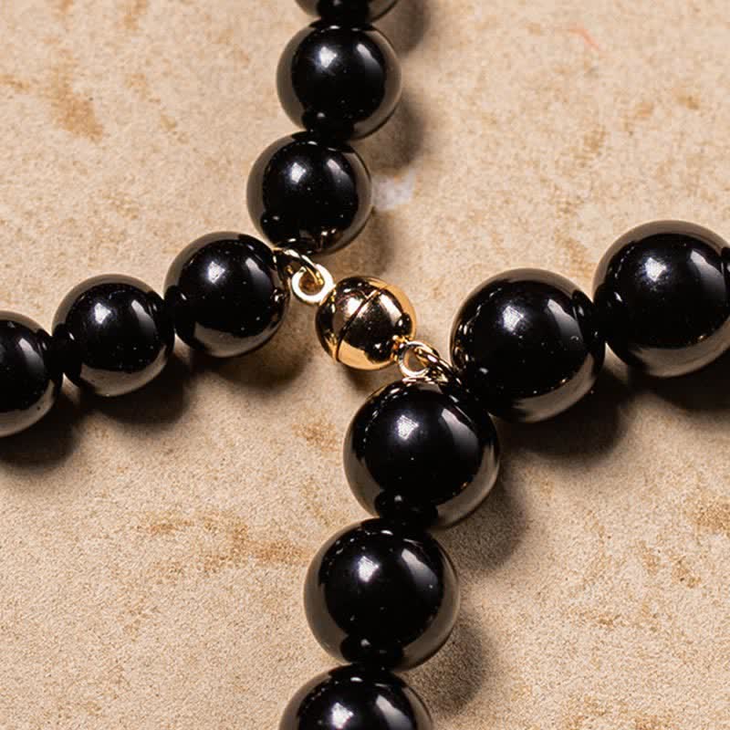 Wear FengShui Black Obsidian Jade Om Mani Padme Hum Strength Couple Magnetic Bracelet