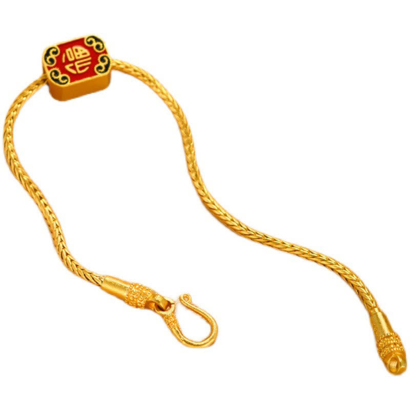 Wear FengShui Tibetan 18K Gold Om Mani Padme Hum Lucky Koi Fish Fu Character Ingot Copper Coin Peace Bracelet