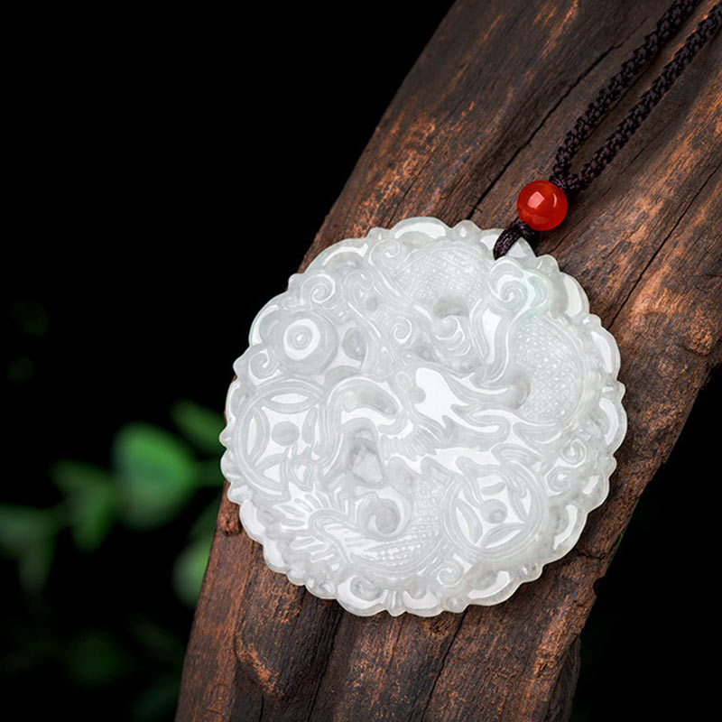 Wear FengShui White Jade Dragon Protection Necklace String Pendant