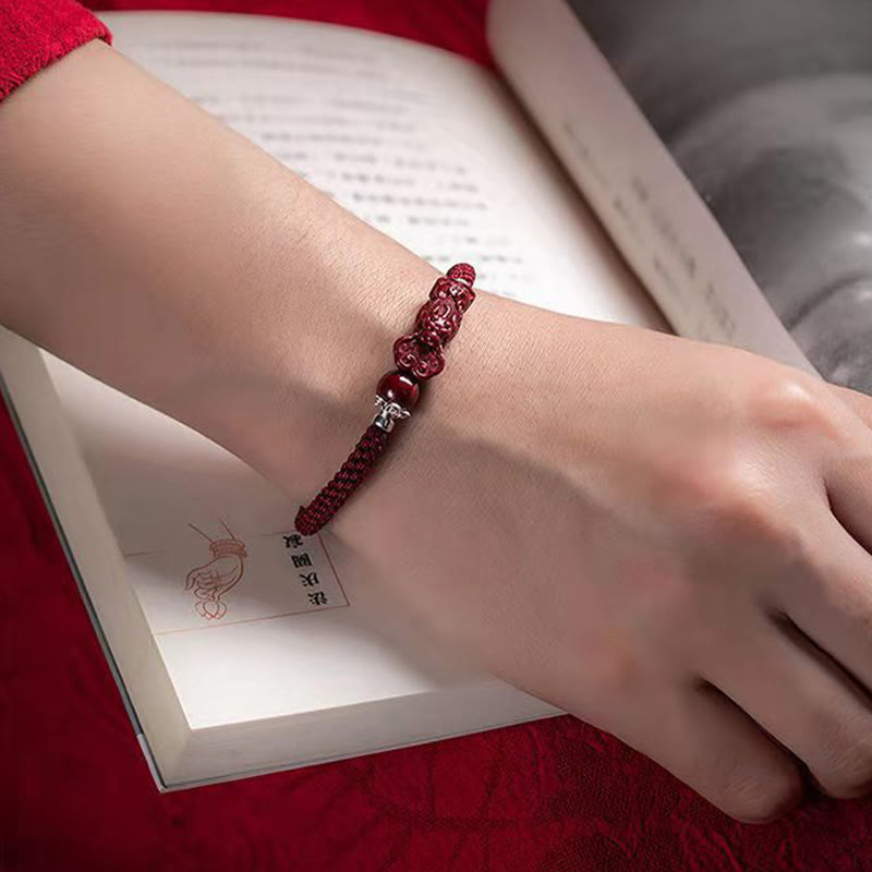 Wear FengShui Handcrafted PiXiu Cinnabar Wealth Luck Braided Bracelet