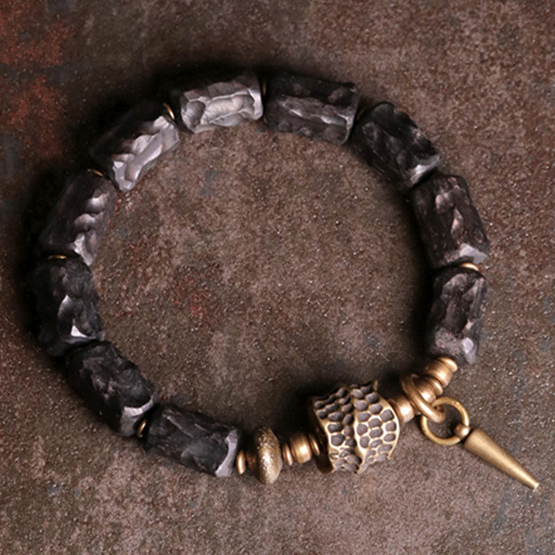 Wear FengShui Ebony Wood Copper Balance Protection Couple Bracelet