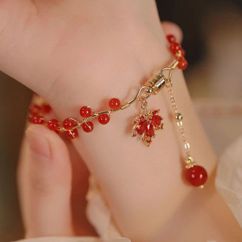 Wear FengShui Red Maple Leaf Luck Charm Bracelet