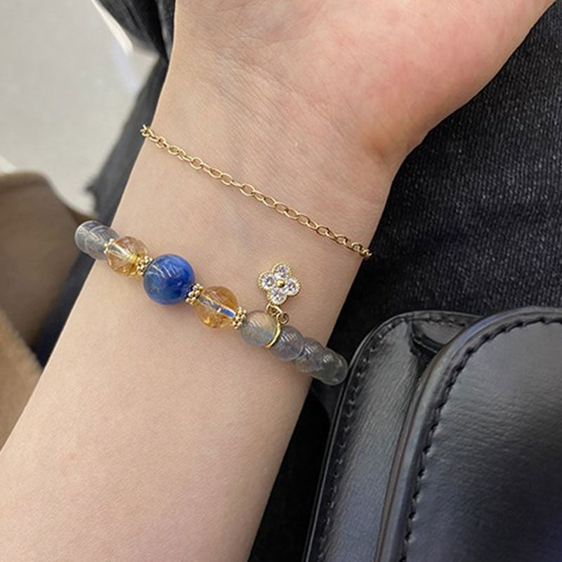 Wear FengShui Natural Moonstone Flower Chram Healing Beads Bracelet