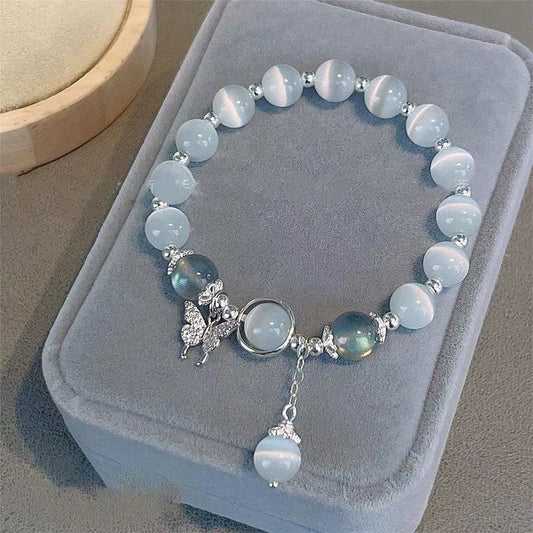 Wear FengShui Cat's Eye Moonstone Butterfly Star Charm Support Bracelet