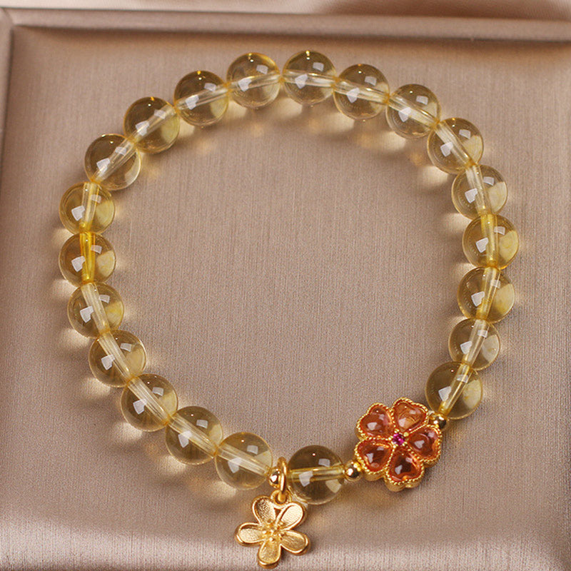 Wear FengShui Natural Citrine Flower Charm Prosperity Protection Bracelet