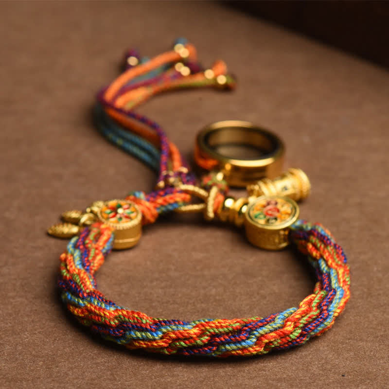 Wear FengShui Tibetan Om Mani Padme Hum Dreamcatcher Luck Colorful Reincarnation Knot String Bracelet