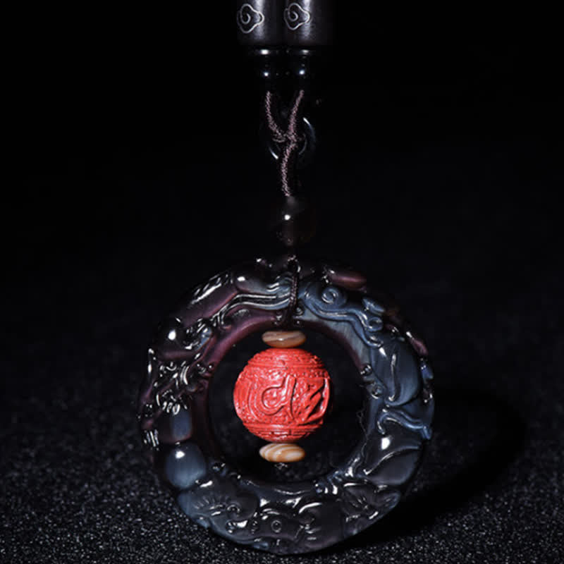Wear FengShui FengShui Natural Rainbow Obsidian PiXiu Cinnabar Healing Necklace Pendant