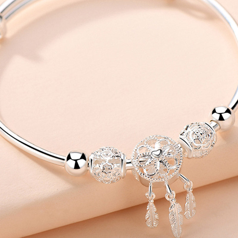Wear FengShui Tibetan White Copper Blessing Dream Catcher Charm Bracelet