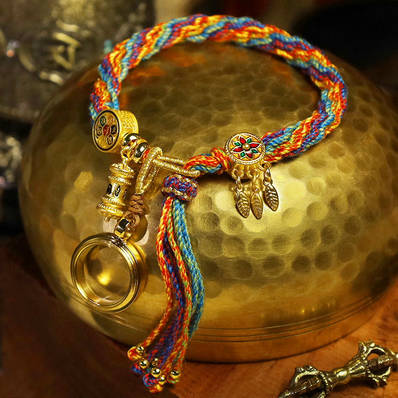 Wear FengShui Tibetan Om Mani Padme Hum Dreamcatcher Luck Colorful Reincarnation Knot String Bracelet