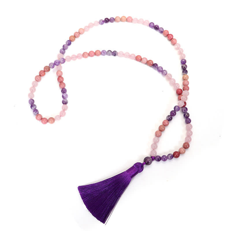 Wear FengShui 108 Mala Beads Amethyst Rose Quartz Spiritual Healing Tassel Bracelet