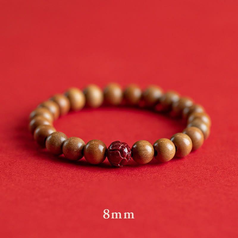 Wear FengShui Peach Wood Lotus Cinnabar Luck Wealth Bracelet