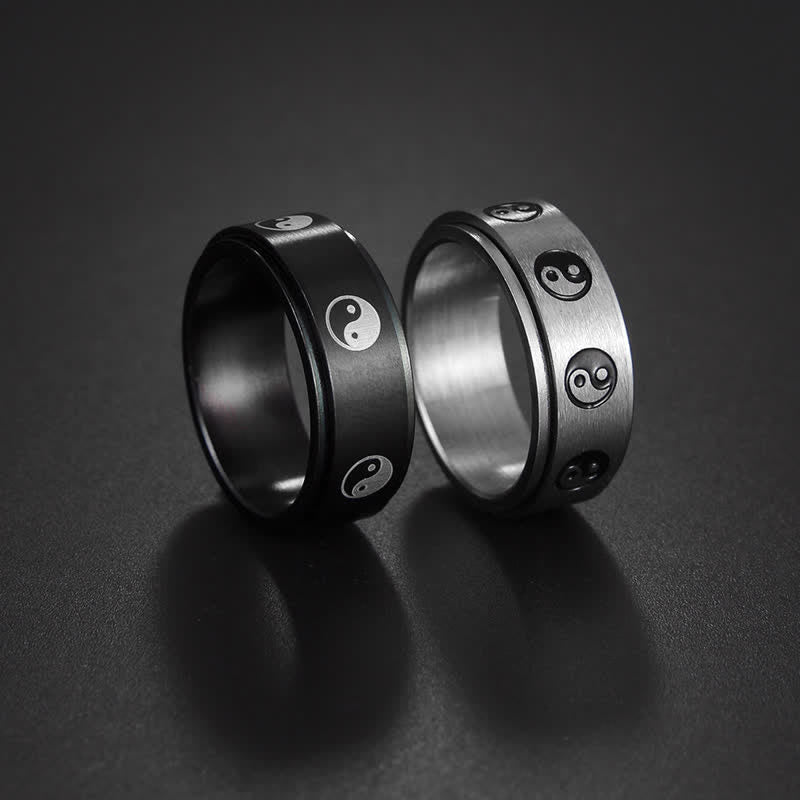 Wear FengShui Yin Yang Titanium Steel Balance Rotatable Ring