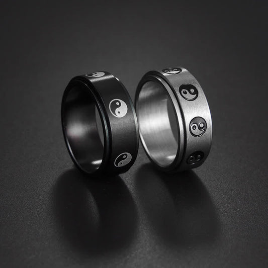 Wear FengShui Yin Yang Titanium Steel Balance Rotatable Ring