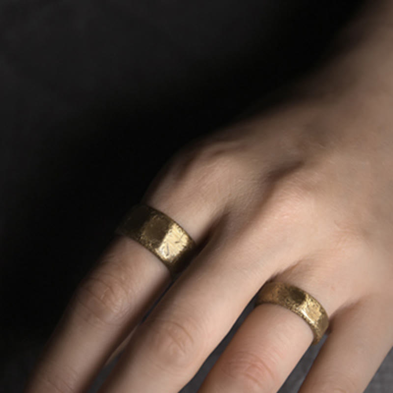 Wear FengShui Tibetan Simple Design Copper Brass Frosted Wealth Ring