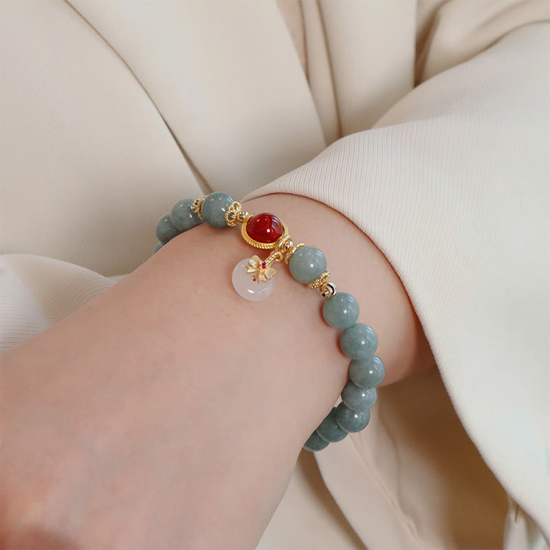 Wear FengShui Natural Jade Red Agate Pearl Bow Tie Luck Bracelet