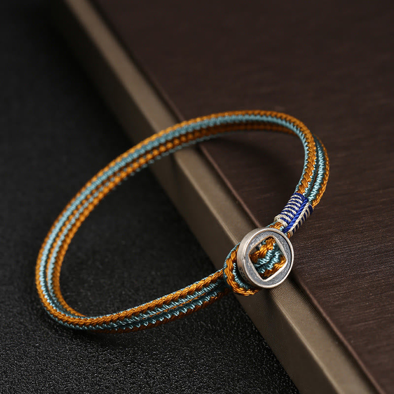 Wear FengShui  925 Sterling Silver Handmade Button Protection Weave String Bracelet
